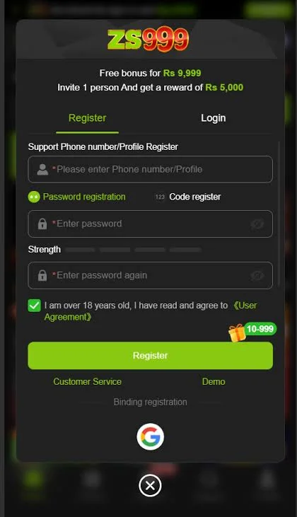 ZS999 Game login and register Image