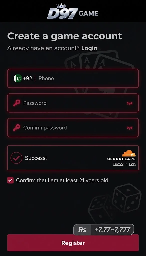 D97 Game login and register Image