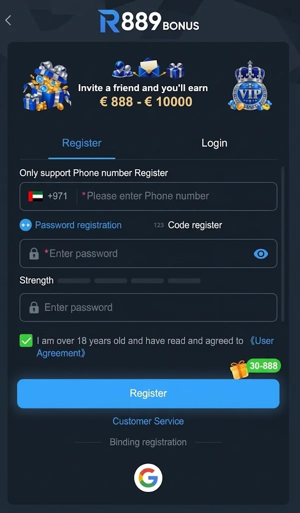 R889 Game login and register Image