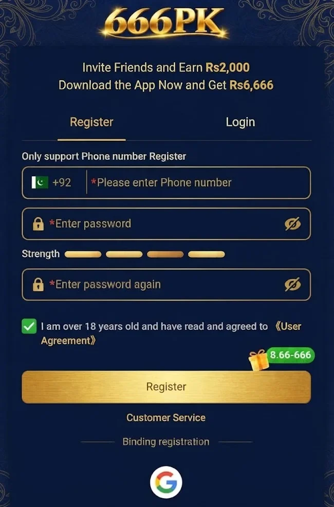 666PK Game Login and Register Image