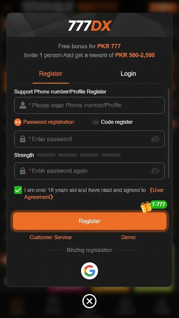 777DX Game login and register Image